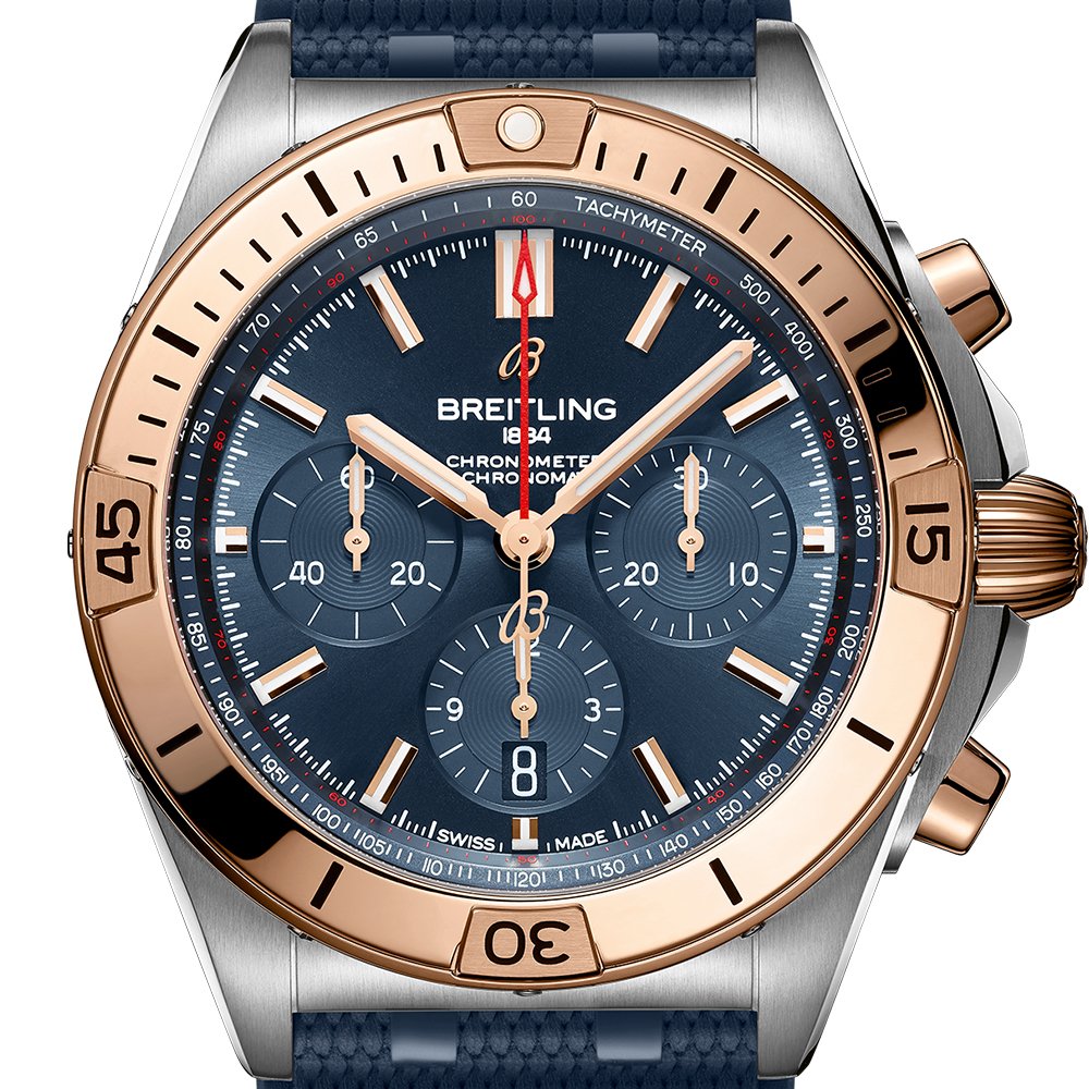 Breitling Chronomat B01 Chronograph 42 Steel & Rose Gold Blue Rubber