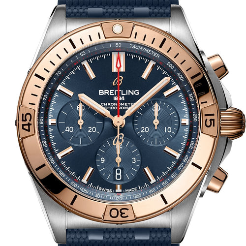 Breitling Chronomat B01 Chronograph 42 Steel & Rose Gold Blue Rubber